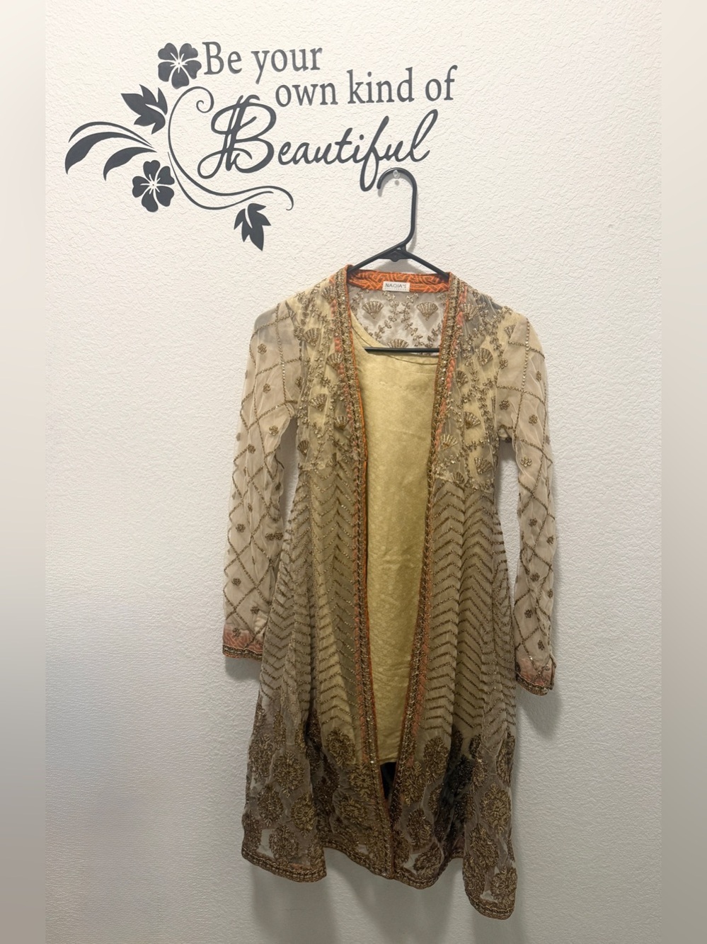 Gold and Beige Embellished Wedding Jacket Suit